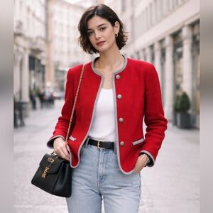 STAPF Austrian Statement Red Wool Jacket with Gray Trim❤️✨️